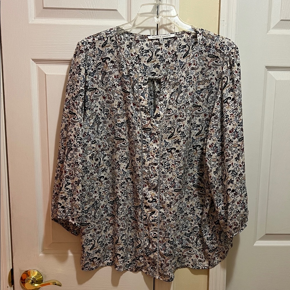Collective Concepts Cream Blouse with Navy and Brown Paisley